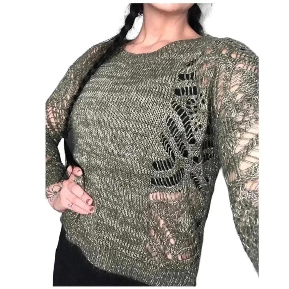 Staring at Stars Womens Sweater open knit sides & sleeves fall grunge bohemian